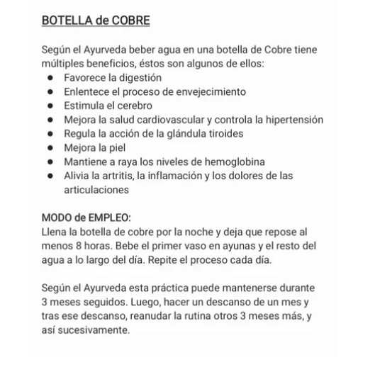 Botella Ayurvédica Para Agua Cobre - 750ml